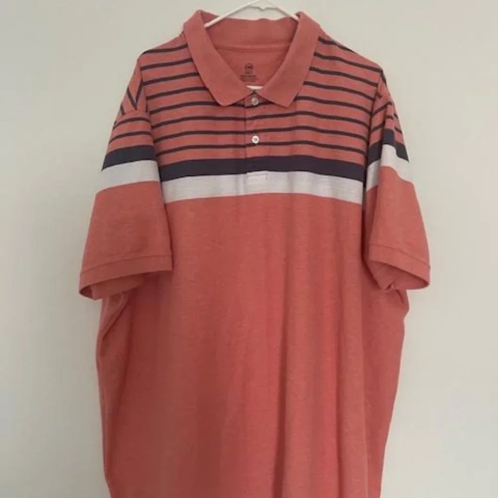 Harbor Bay Men's Chest Striped Polo Shirt - 5XL (Peach, Blue, and White)